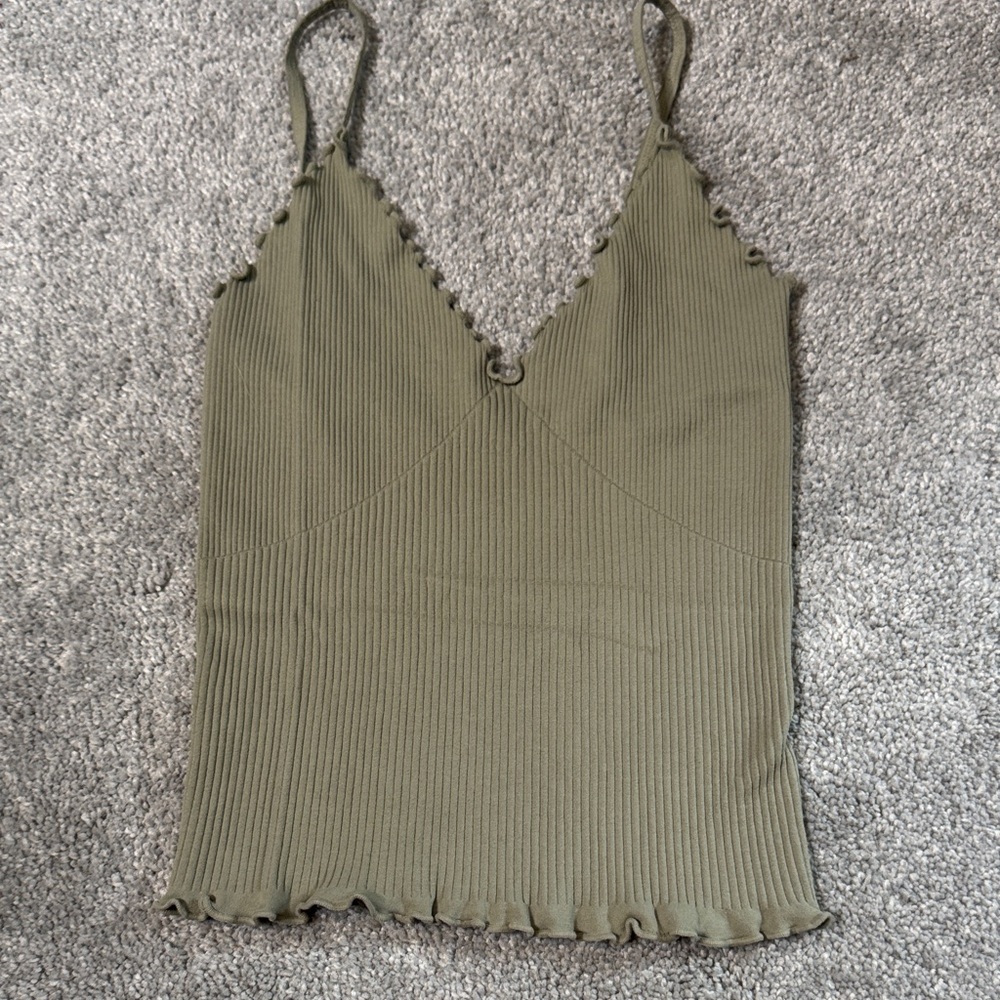 Free People Olive Green Ribbed Camisole